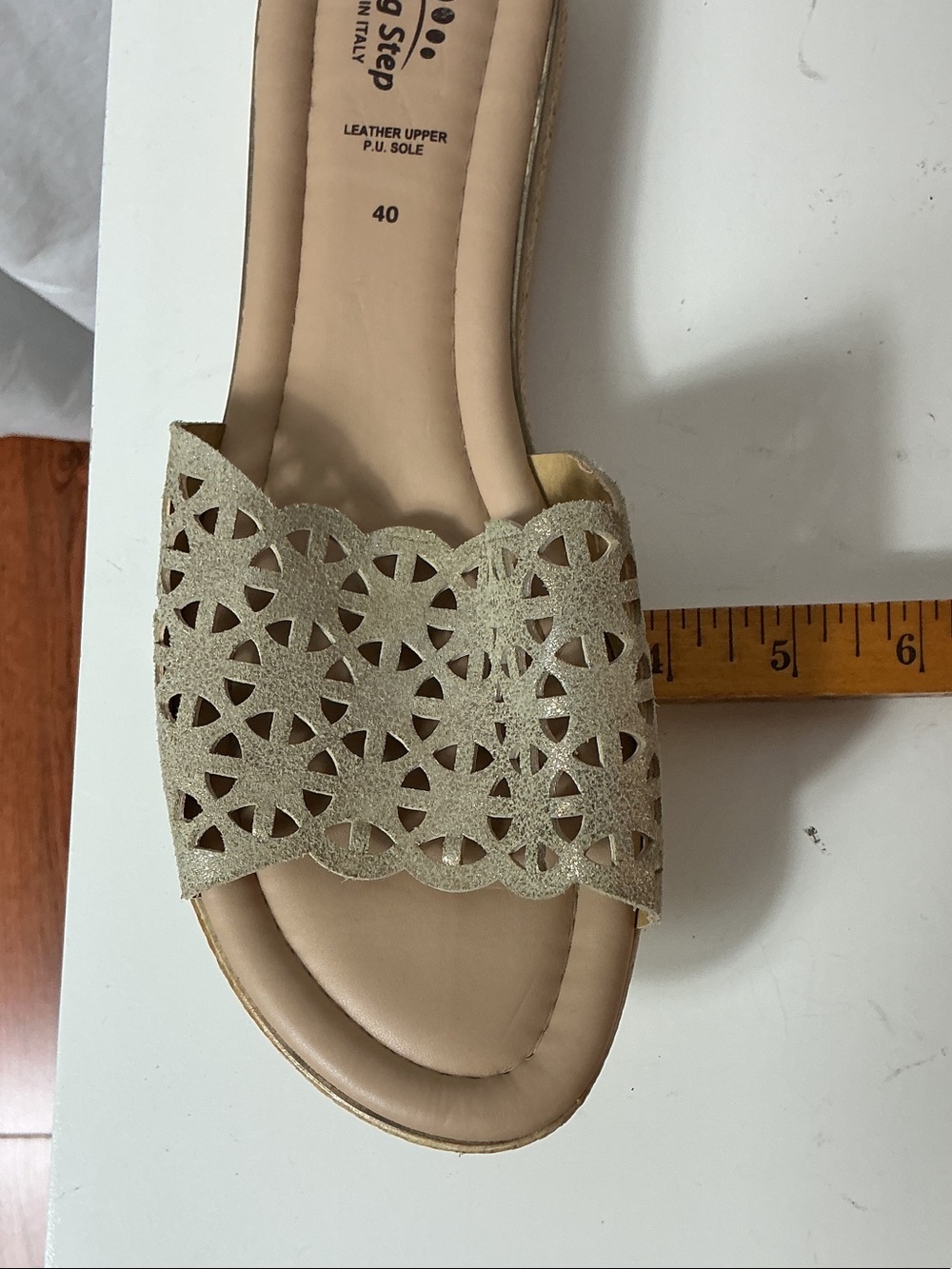 Spring Step Metallic Gold Laser-Cut Slide Sandals - Picture 4 of 4